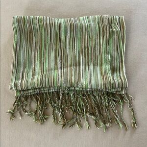 Green-Tan Striped Scarf